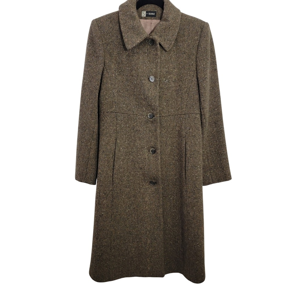 VTG S by Searle Womens 6P Brown 100% Wool Tweed Long Overcoat Made in USA Petite